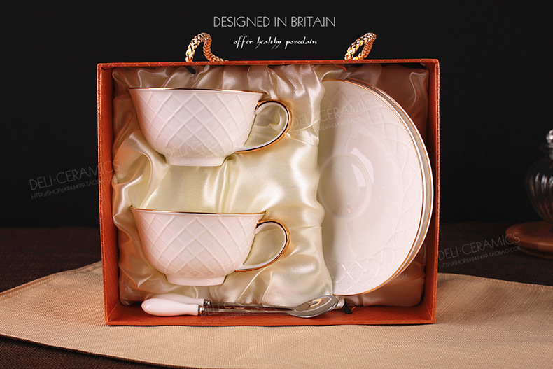 菱格浮雕歐式手工描金咖啡杯碟