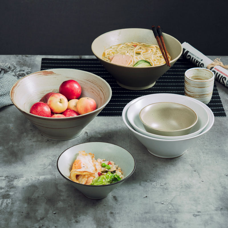 日式手工粗陶斗笠碗