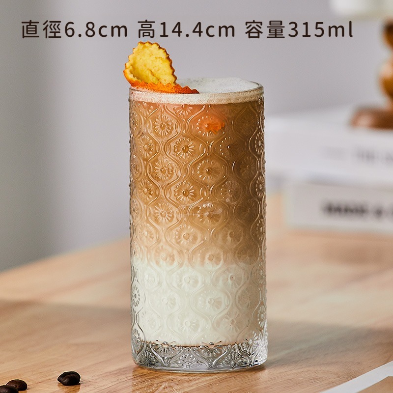 復古浮雕海棠花玻璃杯