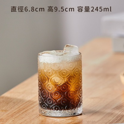 復古浮雕海棠花玻璃杯