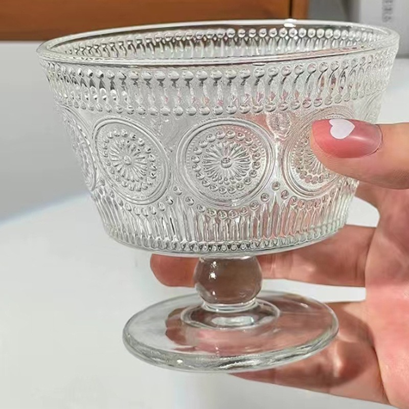 復古浮雕海棠花玻璃杯