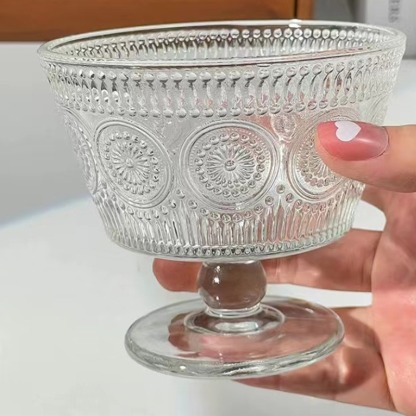 復古浮雕海棠花玻璃杯