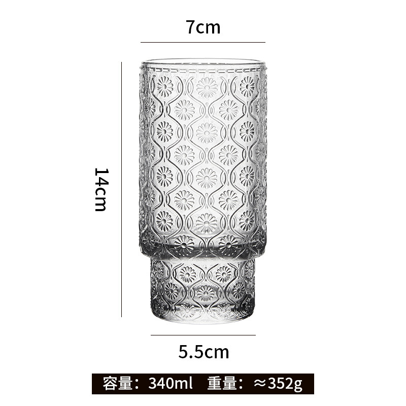 可叠海棠花浮雕玻璃杯