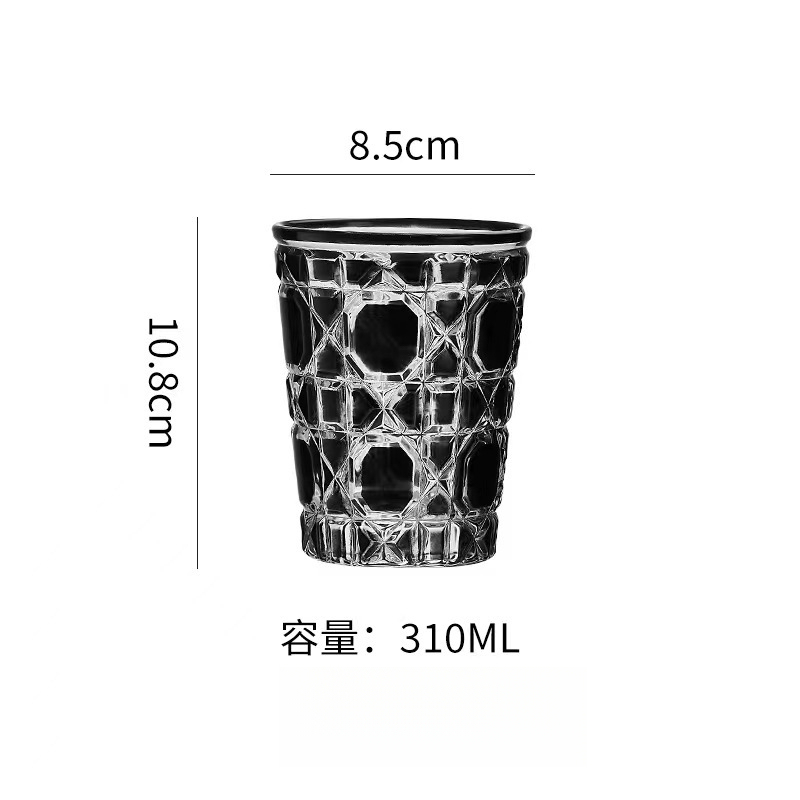 復古輕奢格紋水晶玻璃咖啡杯