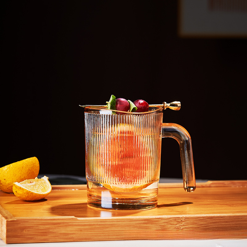 簡約豎條紋玻璃咖啡杯