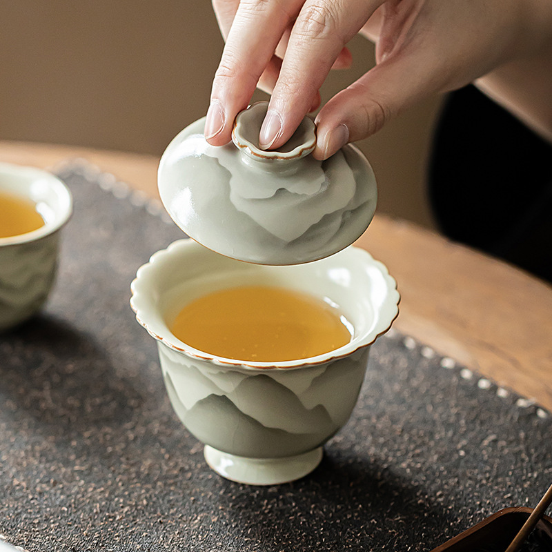 復古山山如花花口蓋碗