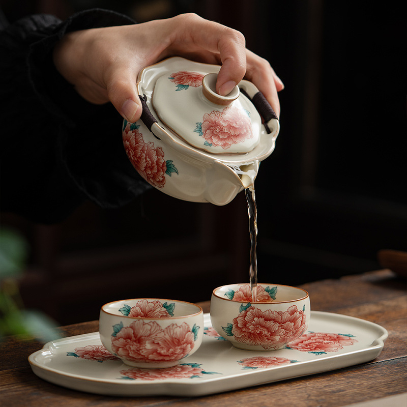 汝窯牡丹花茶具套組