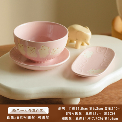 可愛小熊釉下彩陶瓷飯碗套裝