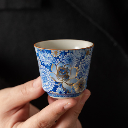 繁花汝窯直身壺茶杯禮盒