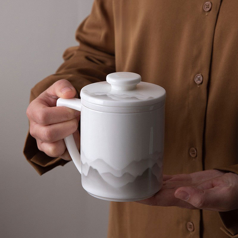 羊脂玉水墨辦公杯