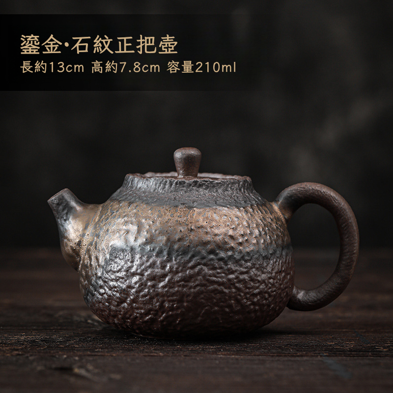 粗陶鎏金荷塘幹泡禪意茶盤