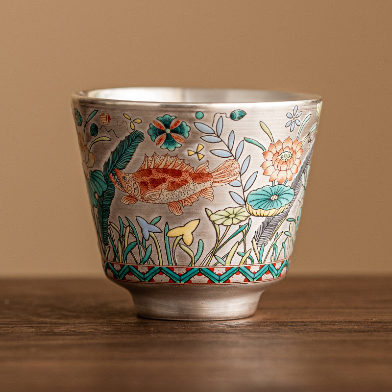 魚藻紋999鎏銀品茗杯