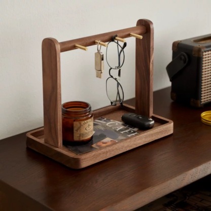 胡桃木玄關置物架首飾掛鉤