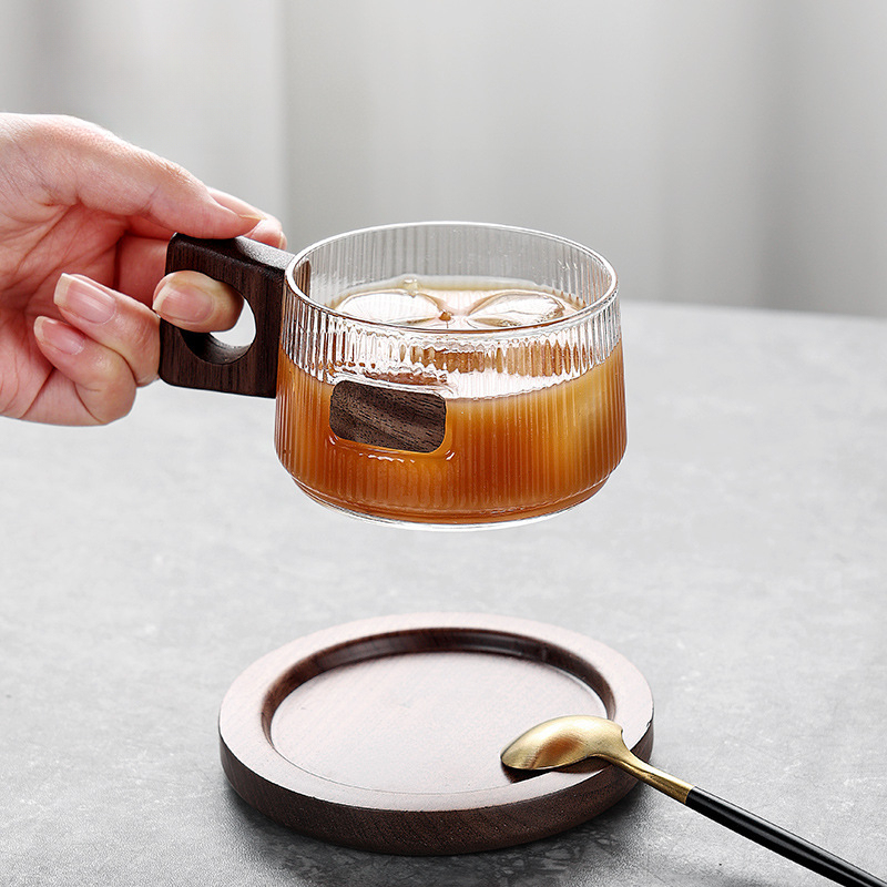 胡桃木柄咖啡杯碟套裝