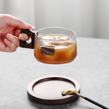 胡桃木柄咖啡杯碟套裝