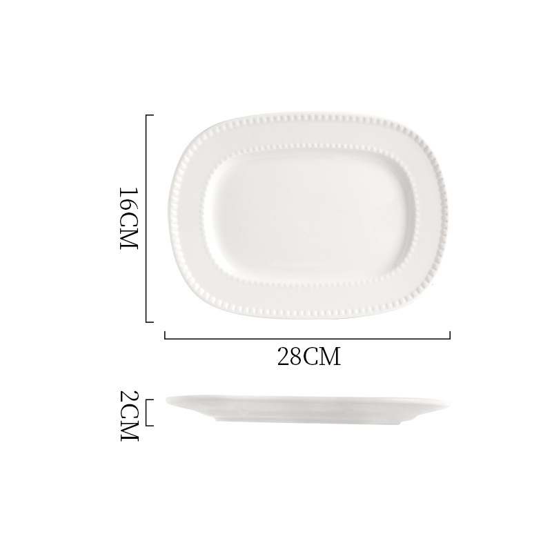 北歐風純白陶瓷花邊圓盤方盤