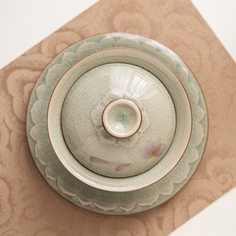 冰片純手繪玉蘭花蓋碗