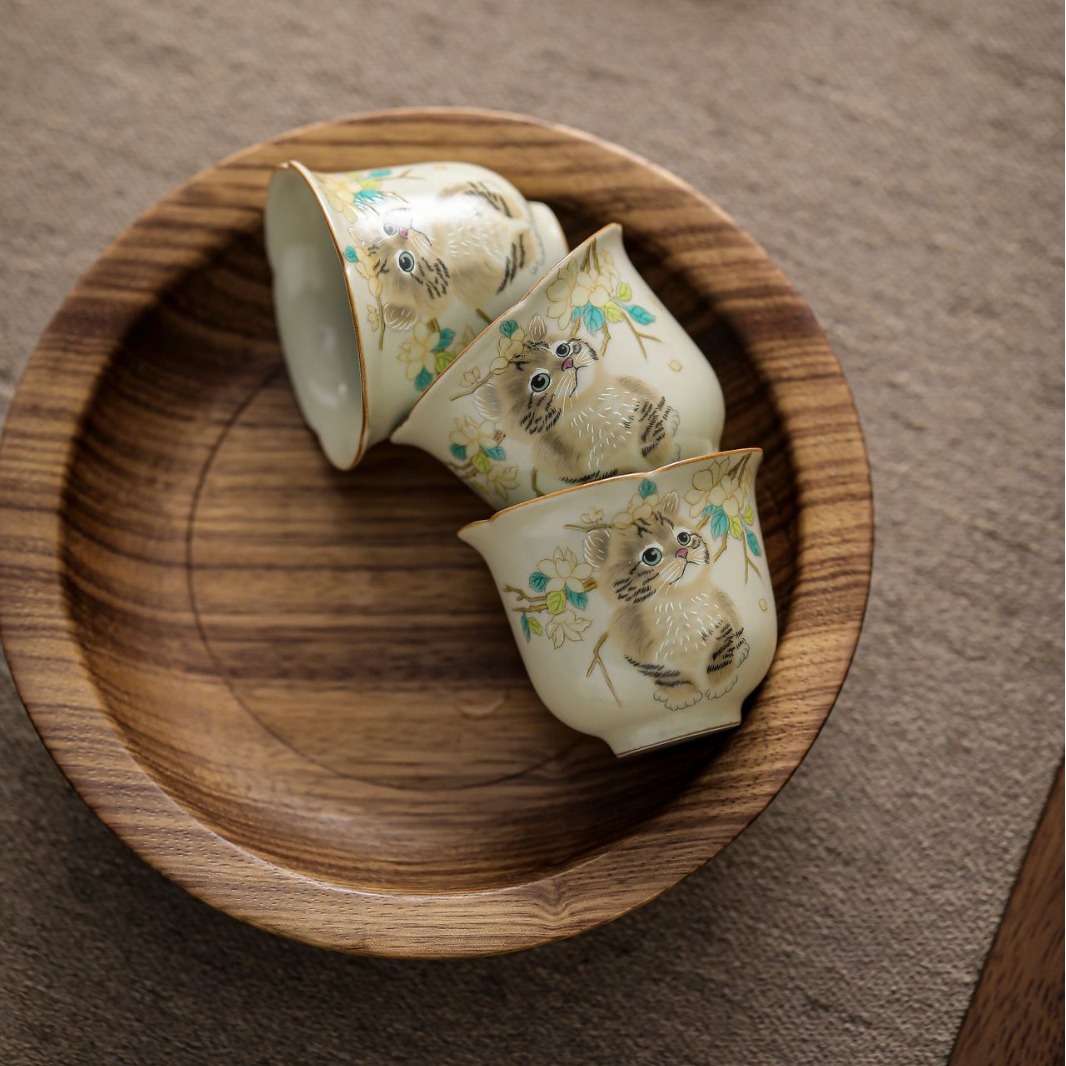 汝窯萌貓品茗杯