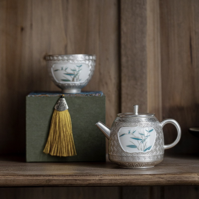 鎏銀竹子茶壺泡茶壺