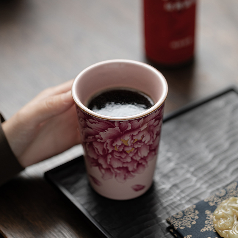 仿古粉汝可樂杯陶瓷杯