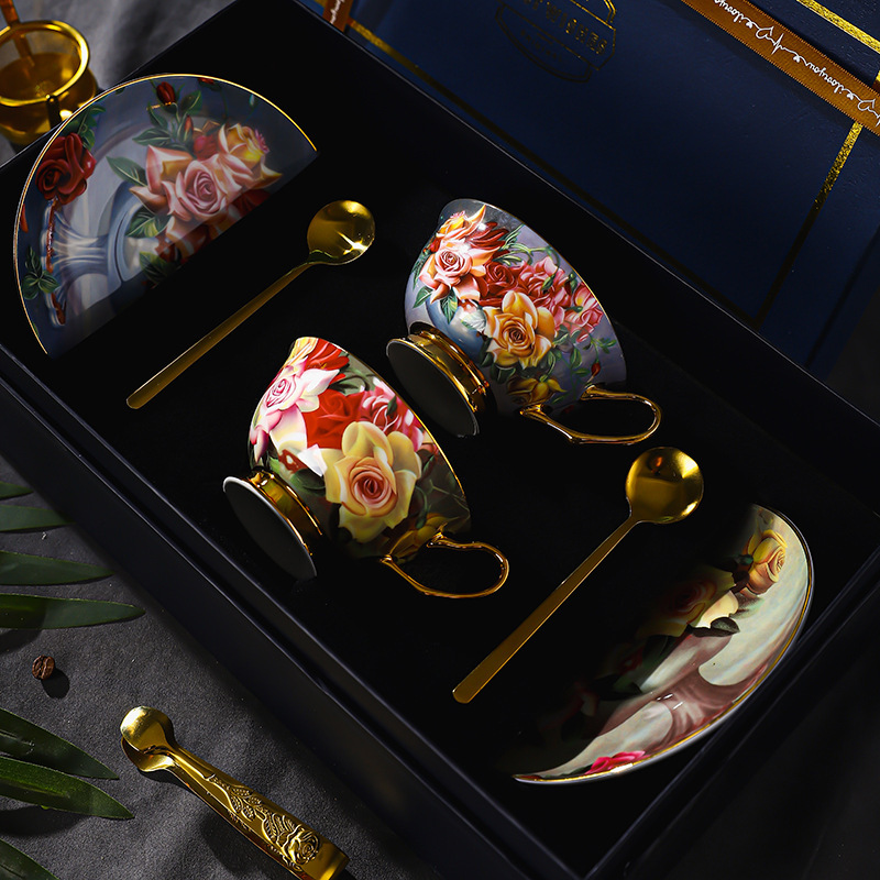 玫瑰歐式骨瓷咖啡杯杯碟套裝