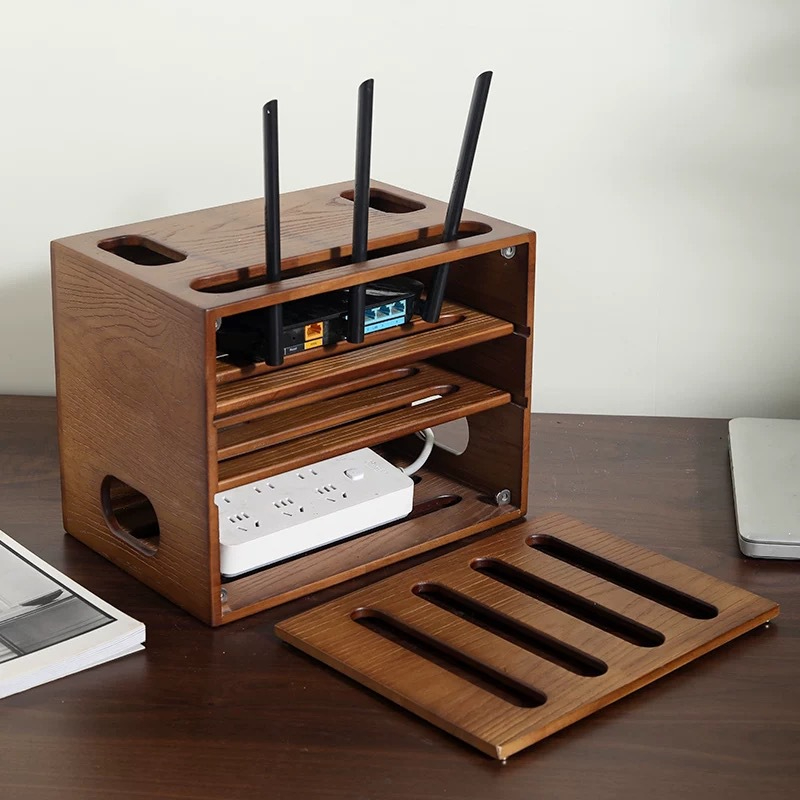 胡桃木插排收納盒