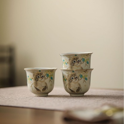 汝窯萌貓品茗杯