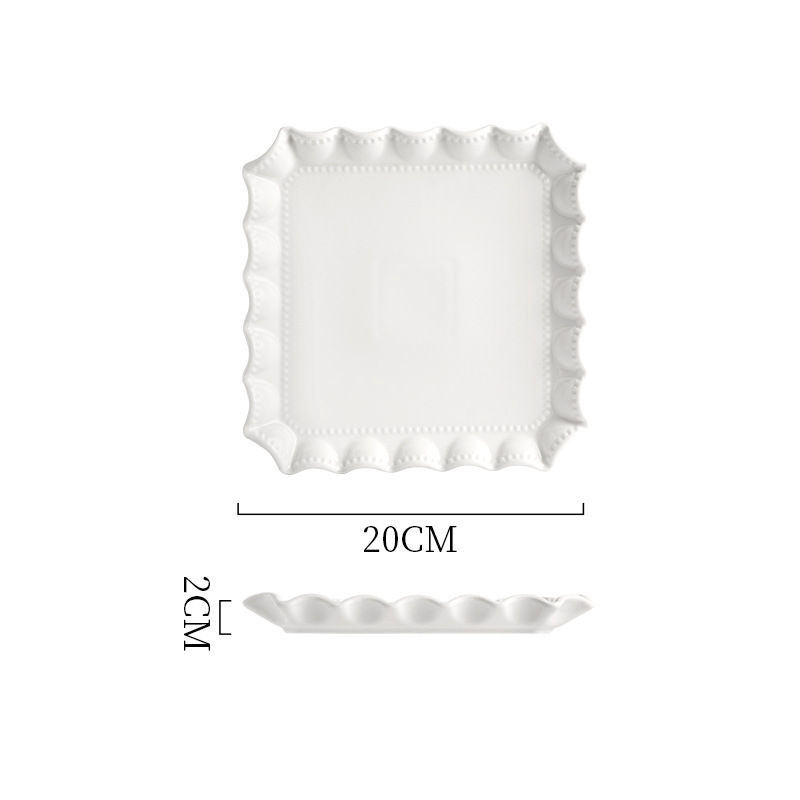 北歐風純白陶瓷花邊圓盤方盤