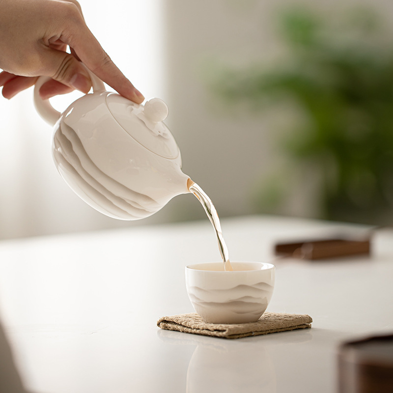 羊脂玉水墨遠山白瓷西施壺