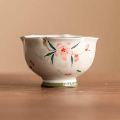 手繪桃花花蕾杯茶杯品茗杯