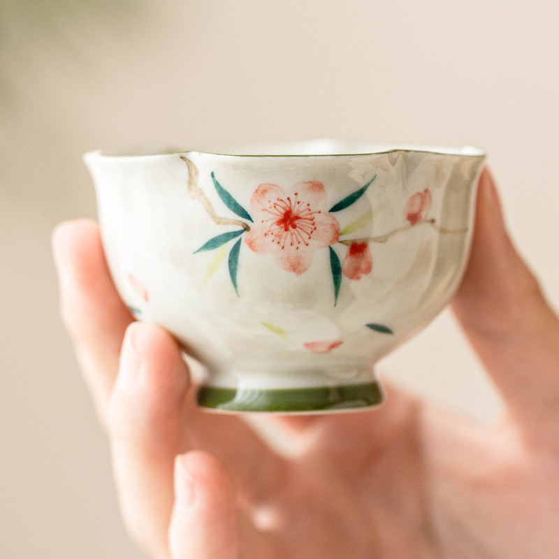 手繪桃花花蕾杯茶杯品茗杯