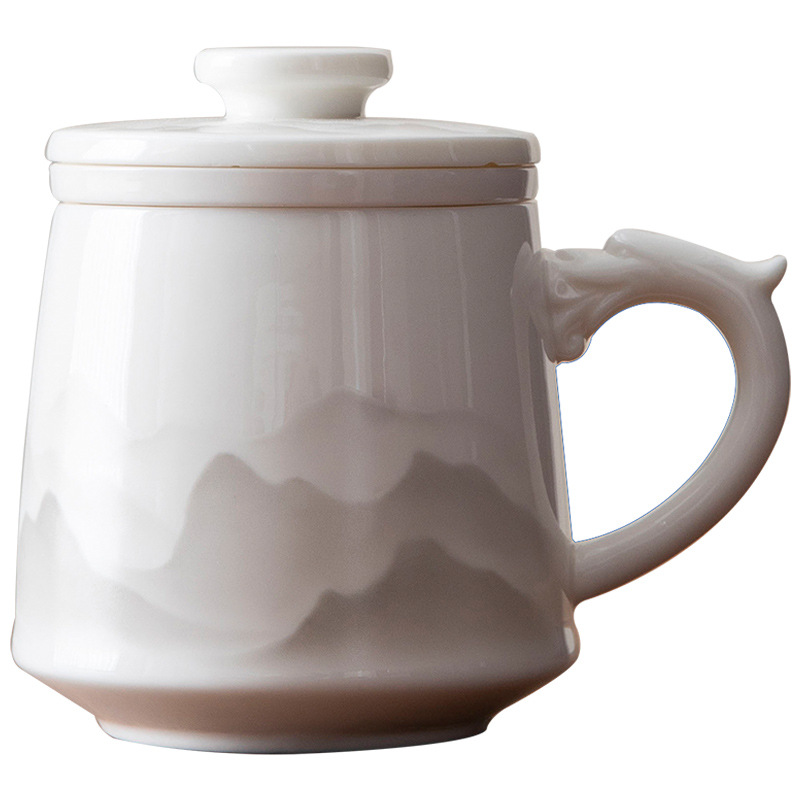 羊脂玉水墨辦公杯