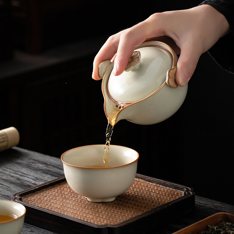 米黃桃花便攜旅行茶具