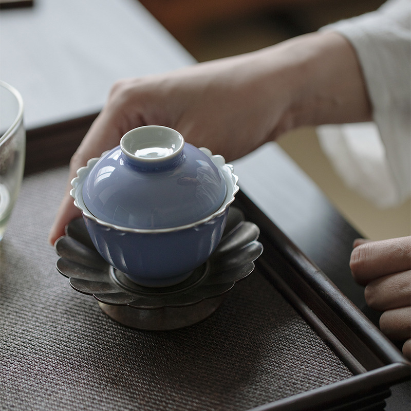 木槿紫菊口三才蓋碗