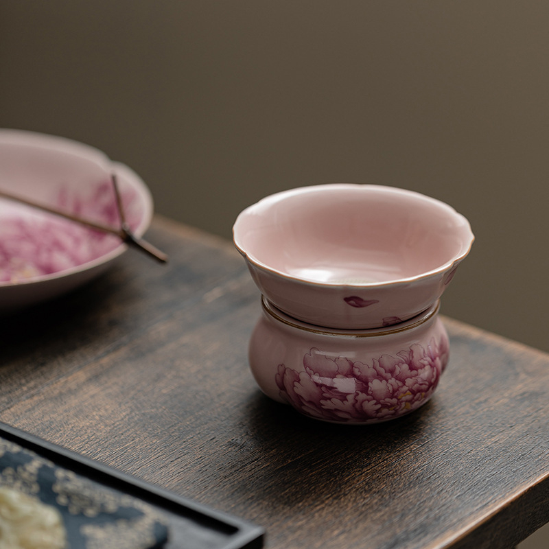 粉汝牡丹陶瓷茶漏組