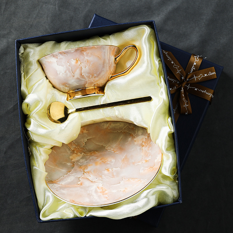 大理石紋骨瓷歐式咖啡杯碟套裝