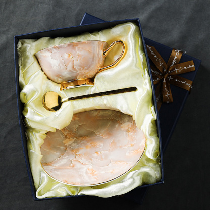 大理石紋骨瓷歐式咖啡杯碟套裝