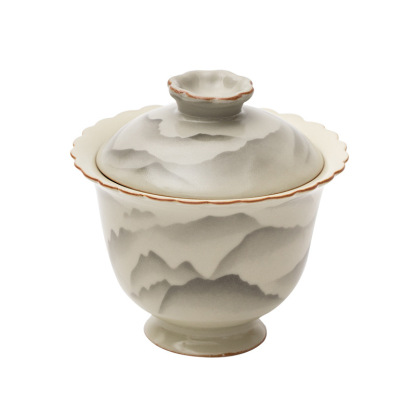 復古山山如花花口蓋碗