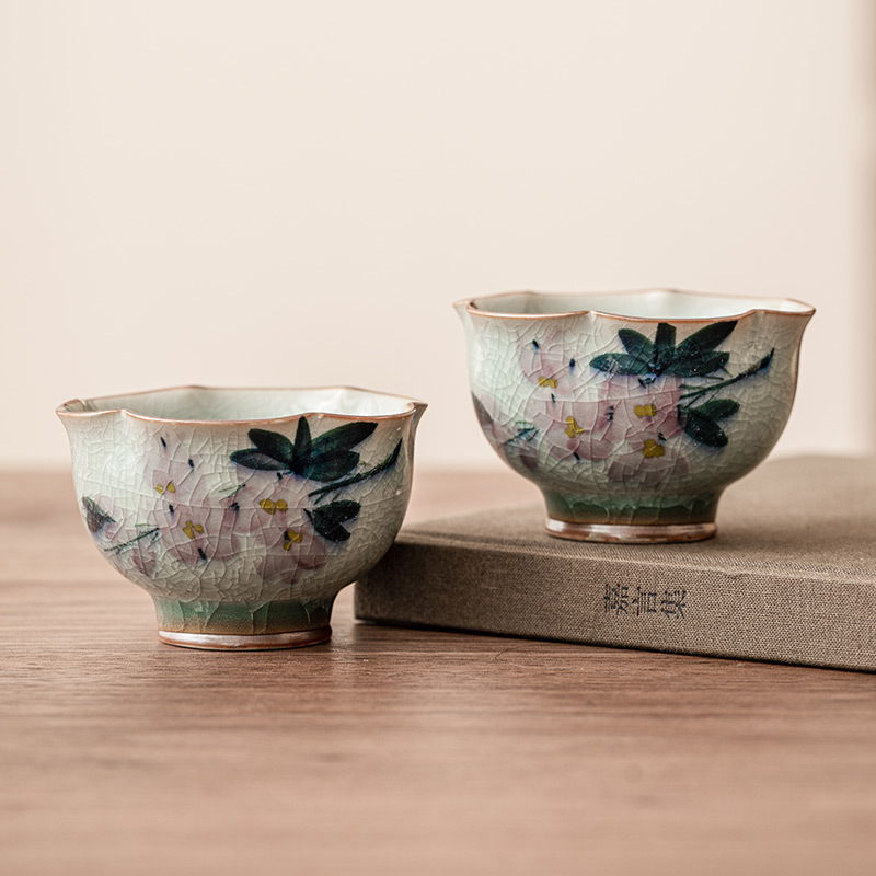 冰花手繪玉蘭花茶杯主人杯