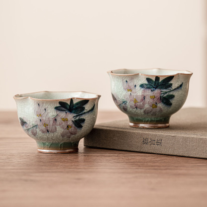 冰花手繪玉蘭花茶杯主人杯