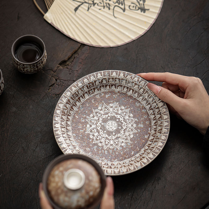 鎏銀萬佛壺承干泡臺家用茶托壺墊