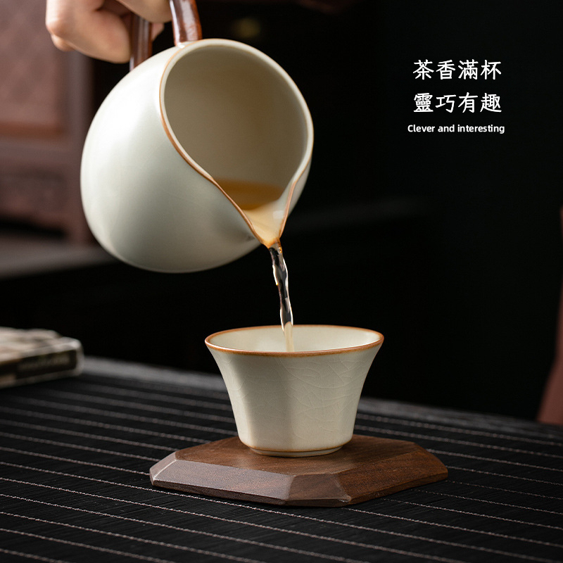 米黃汝窯品茗杯八棱杯