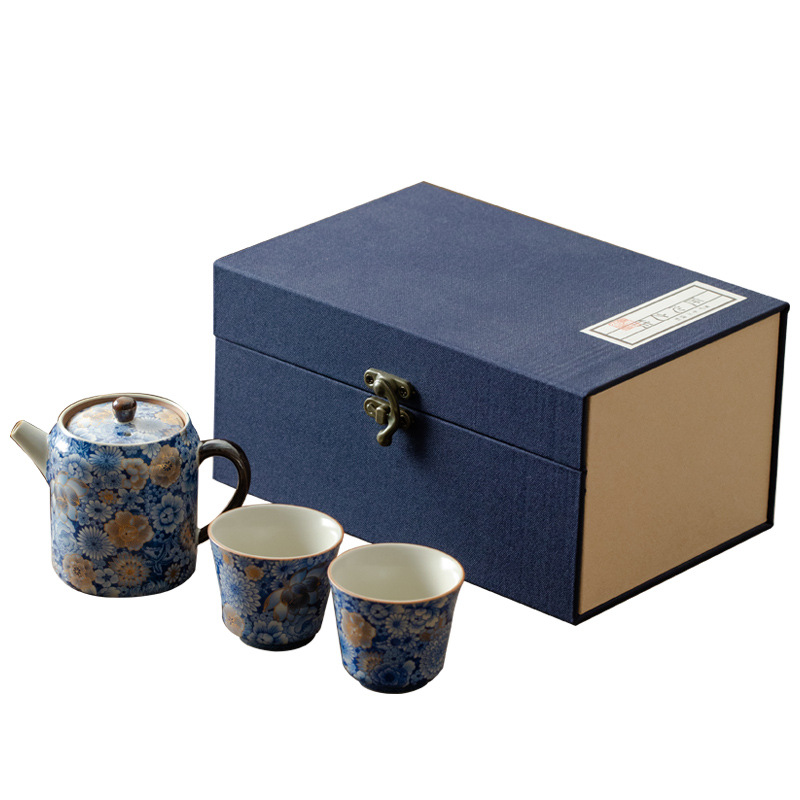 繁花汝窯直身壺茶杯禮盒