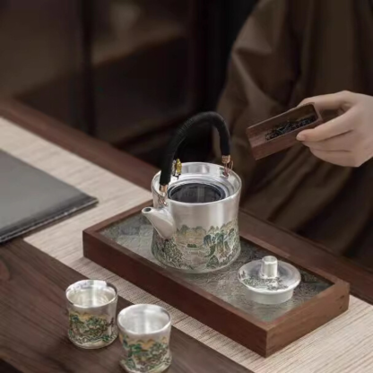 鎏銀金彩山谷提梁壺