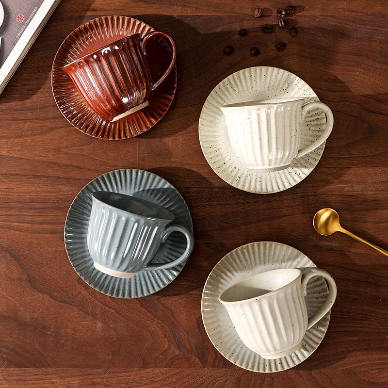 日式復古簡約粗陶咖啡杯碟