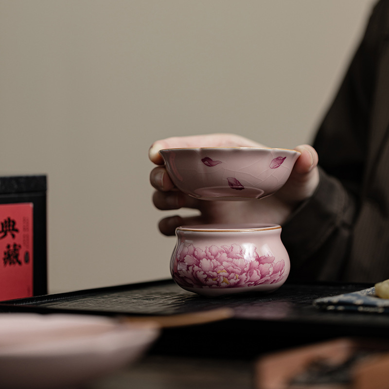 粉汝牡丹陶瓷茶漏組