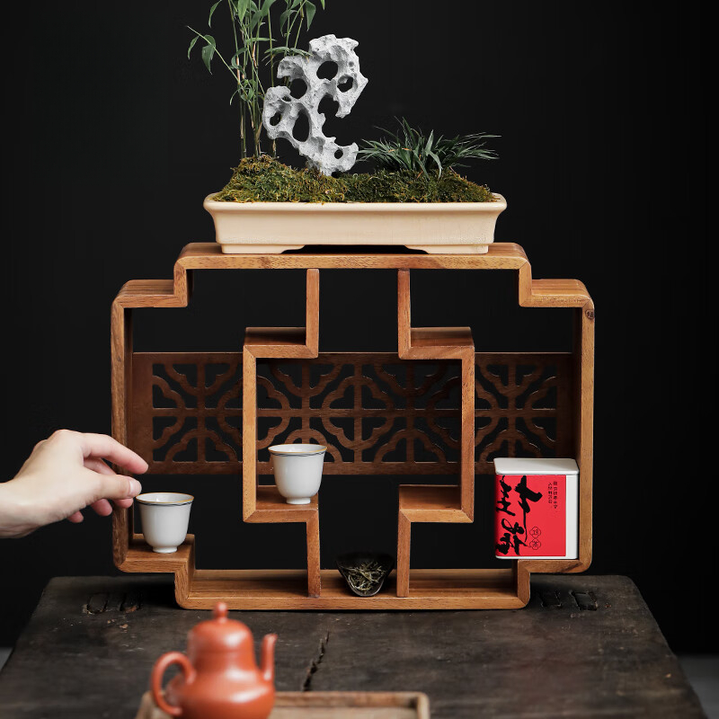 胡桃木茶具收納架