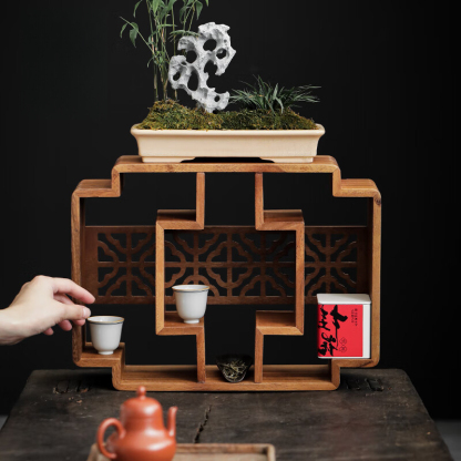 胡桃木茶具收納架