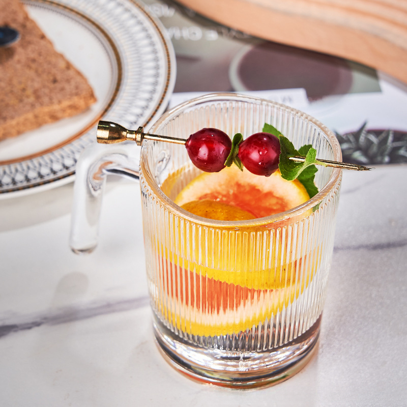 簡約豎條紋玻璃咖啡杯