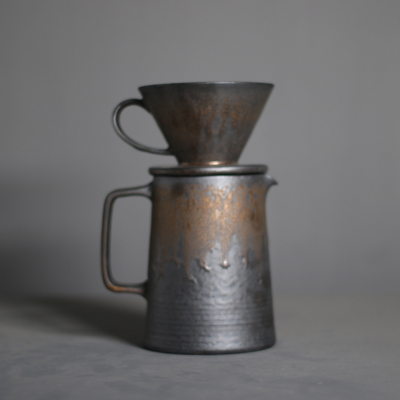 V60陶瓷手沖鎏金咖啡壺套裝